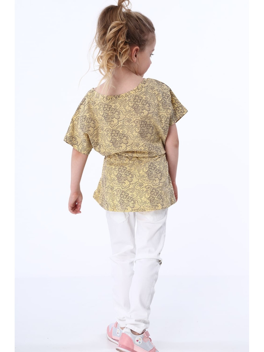 Girls\' blouse with ties, beige and yellow NDZ8200 - Online store - Boutique